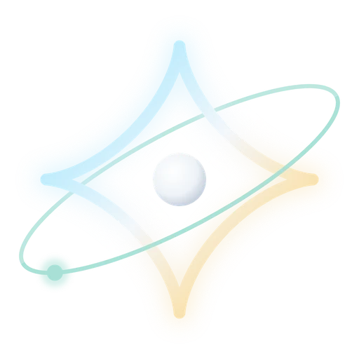 The shapetrouble3d mark: a glowing four-pointed shape around a pearl, with one tilted orbit and a small moon